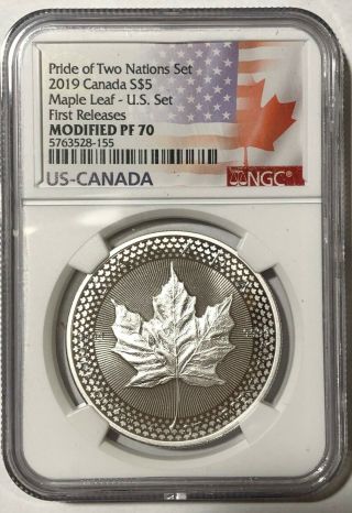 2019 $5 Silver Canadian Modified Maple Leaf Ngc Pf70 Fr Pride Of Two Nations