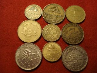 9 Lebanon Coins 1952 - 1996 (1 Silver)