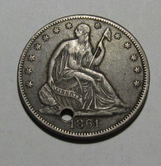 1861 Liberty Half Dollar - Au Details / Holed - 84su - 2