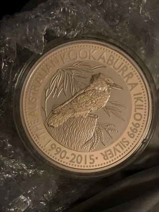 2015 Australia $30 Silver Kookaburra 1 Kilo.  999 Fine Silver Anniversary Ed