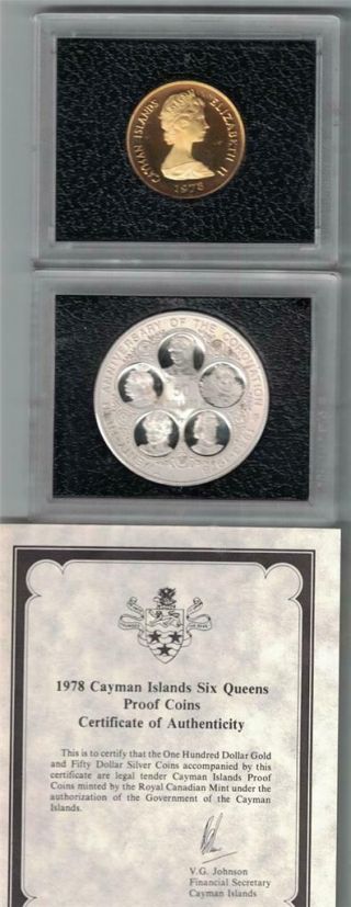 Cayman Islands 1978 Proof Gold/silver 6 Queens Set In Case