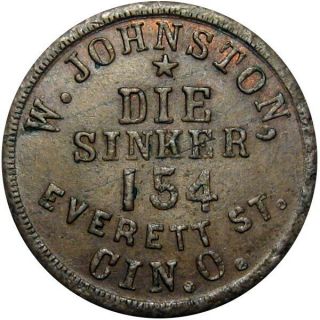 Cincinnati Ohio Civil War Token W Johnston Die Sinker Union Shield