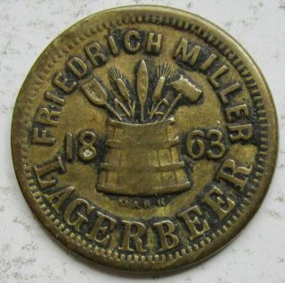 Milwaukee Wisconsin Friedrich Miller Brewery Civil War Store Card Token R7 Brass