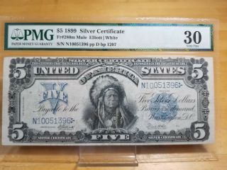 Series 1899 Chief $5 Silver Certificate PMG 30 FR 280m Mule 095 - 1 2