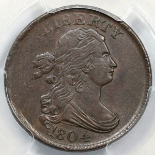 1804 C - 13 Pcgs Au 58 Plain 4,  No Stems Draped Bust Half Cent Coin 1/2c