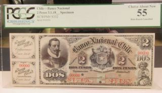 Chile.  Banco Nacional De Chile 1878 - 1879 Specimen 2 Peso P - S332s Pcgs Ch.  Au 55