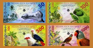 Set Netherlands Mauritius,  50;100;500;1000 Gulden,  2016,  Private Polymer,  Unc