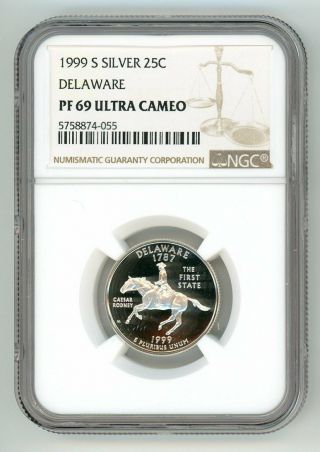 1999 S Silver Quarter 25c Delaware Ngc Pf 69 Ultra Cameo 5758874 - 055