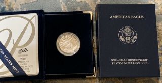 2008 - W $50 Platinum American Eagle Proof 1/2 Oz Box & Papers Ogp Lowest Mintage