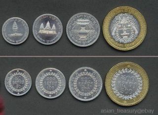 Cambodia Of 10 Set Of 4 Current Coin Bimetallic Unc Bi - Metal