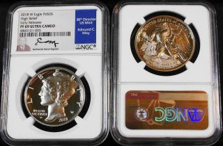 2018 - W $25 1 Oz.  9995 High Relief Proof Palladium Eagle Ngc Pf 69 Uc Early R Moy