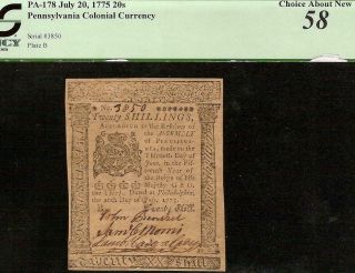 Au 1775 Pennsylvania Nature Print Colonial Currency Note Old Paper Money Pcgs 58