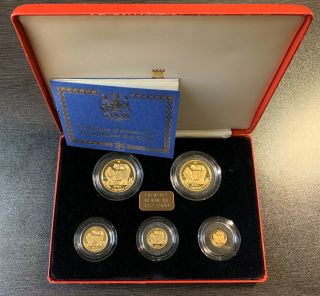 1993 Isle Of Man Gold 5 - Piece Proof Set - Cat Coins