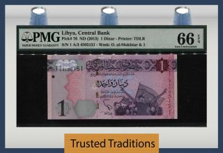 Tt Pk 76 Nd (2013) Libya - Central Bank 1 Dinar Pmg 66 Epq Gem Uncirculated