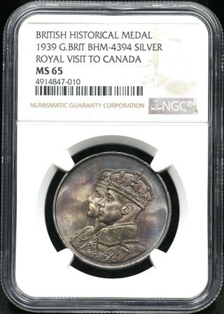 1939 Ngc Ms - 65 Royal Visit To Canada British Historical Visit Silver Medal