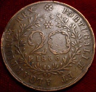 Only 150.  000 Minted Scarce 1866 20 Reis Azores Portugal Details