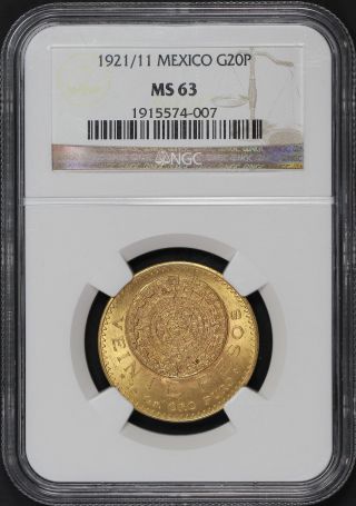 1921/11 Mexico Gold 20 Pesos Ngc Ms - 63 - 168170
