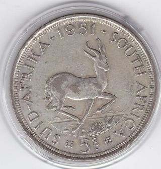 South Africa 1951 Five Shillings Silver Coin