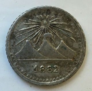 1882 Guatemala 1/4 Real Silver Coin Sun & Volcanoes Km 151