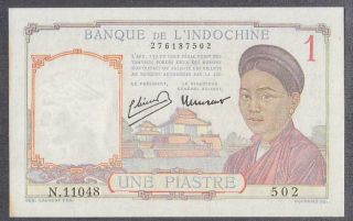 French Indochina 1 Piastre Banknote P - 54e Nd 1949 Unc