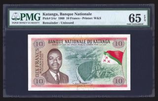Katanga 10 Francs Unissued Remainder 1960 P5ar Pmg Gem Uncirculated 65 Epq