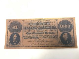 Confederate States Of America $1000 Bank Note 1861