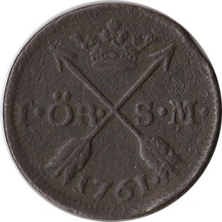 1761 Sweden 1 Ore Coin Adolf Frederick Km 460