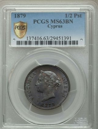 Pcgs Cyprus 1/2 Piastre 1879 Choice Unc Ms63 Cv $900 M1