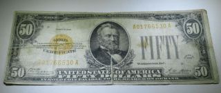 1928 Us $50 Gold Certificate Fifty Dollar Bill Note Antique U.  S.  Currency Money