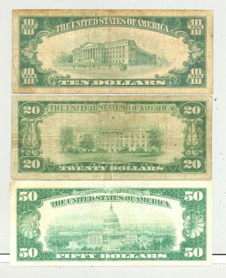 $10,  $20 and $50 Series 1928 Gold Certificate in circulated 2