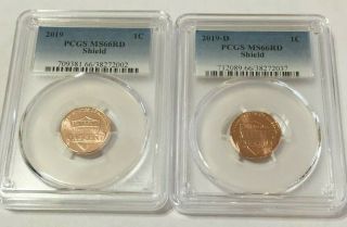 2019 P & D Lincoln Shield Cent 2 Coin Set 1c Pcgs Ms66rd