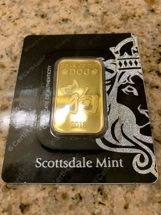 1 Oz Gold Bar - Scottsdale Year Of The Dog (in Certi - Lock® Assay) - Sku 161465