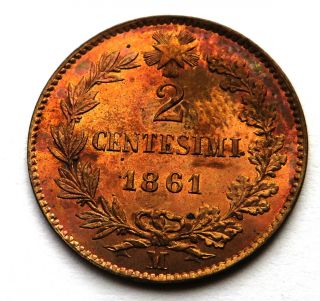 Italy 2 Centesimi 1861m Copper Km 2.  1 Unc