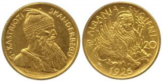 Rare Albania 20 Francs 1926 Skanderbeg Albanien Gold Coin,  Ahmet Zogu