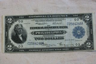 1918 $2 Federal Reserve Bank Note Philadelphia - Battleship Fr - 754 - Vf,