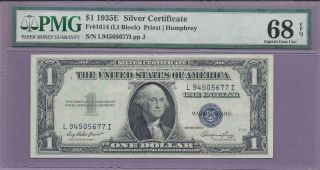 1935e $1 Silver Certificate Fr 1614 (li Block) Single Finest Known Pmg Epq 68