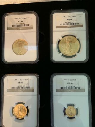 1987 4 - Coin Gold American Eagle Set Ms - 69 Ngc With Boxes And