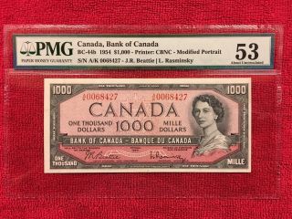 Bank Of Canada Bc - 44b 1954 1,  000 Dollar Modified Beattie/rasminsky Pmg 53