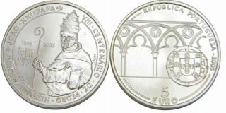 Viii Centenary Pope John Xxi Pedro Hispano 2005 5 Euros Silver Unc Coin Portugal