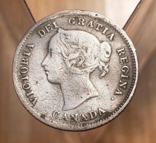 1875 - H Canada Large Date 5 Cents Silver Foreign Coin - - Cleaned Slightly Bent