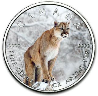 2019 1 Oz Silver $5 Canadian Wildlife Cougar Maple Leaf Coin.