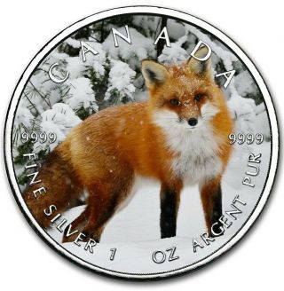 2019 1 Oz Silver $5 Canadian Wildlife Red Fox Maple Leaf Coin.