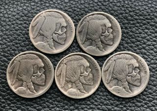 5 Hobo Nickel Skulls Buffalo Nickel Hand Engraved By Gediminaspalsis