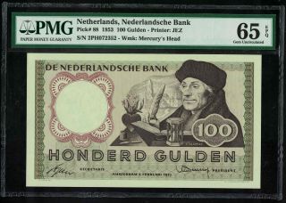 P88 Netherlands 100 Gulden1953 Pmg 65epq Gem Unc