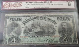 1902 Bcs Certified Very Good 8 Dominion Of Canada $4 (four) Dollars Note