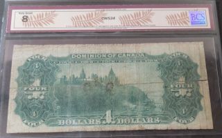 1902 BCS CERTIFIED VERY GOOD 8 DOMINION OF CANADA $4 (FOUR) DOLLARS NOTE 2