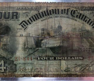 1902 BCS CERTIFIED VERY GOOD 8 DOMINION OF CANADA $4 (FOUR) DOLLARS NOTE 4