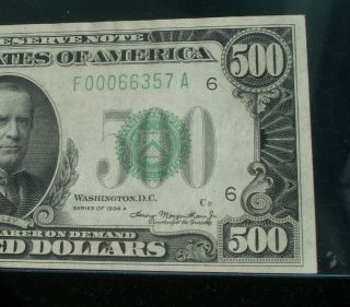 1934 A $500 PCGS AU 55 Federal Reserve Note Fr.  2202 m - F Five Hundred Dollar 3
