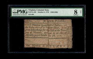 Virginia Colonial Currency - October 5,  1778 - $100