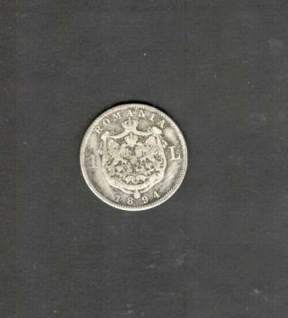 Romania 1894 1 Leu Carol I Silver